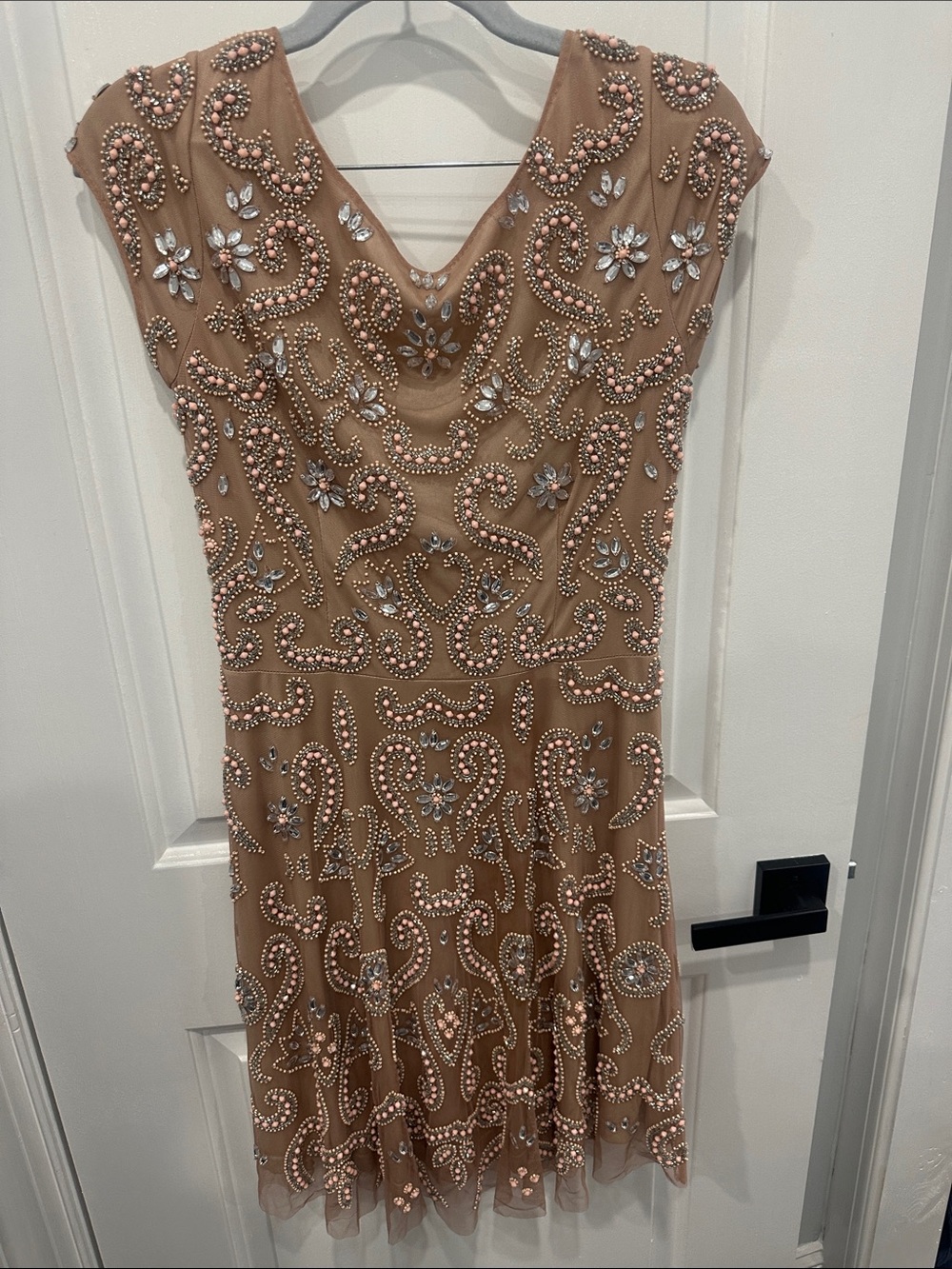 BHLDN Beaded Nude Midi Dress with Crystal Motifs